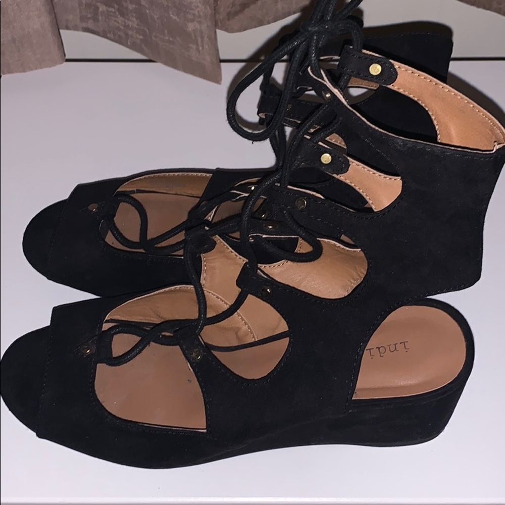 Black Indigo Rd Wedge Heel Lace-up Sandal